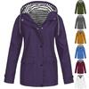Women's Autumn and Winter Trench Coat Waterproof Women Rain Jacket Windproof Hooded Outdoor Plus Solid Raincoat