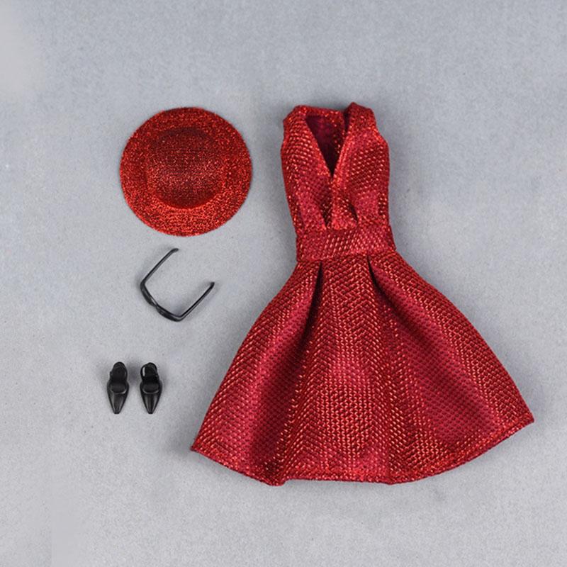 Puppenkleid für Barbie-Puppen, Kleidung, Outfit, V-Ausschnitt, Partykleid für Barbie-Puppenhaus, Hut, Handtasche, Schuhe, Stiefel, 1/6 Puppenzubehör, Kind