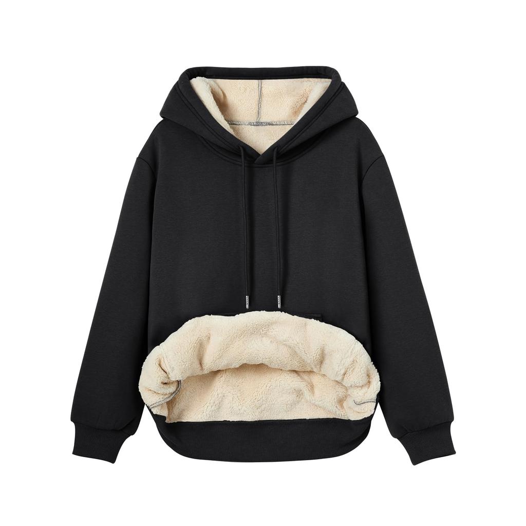 Women's Fashion Winter Solid Color Long Sleeve Hooded Fleece Sweatshirt
