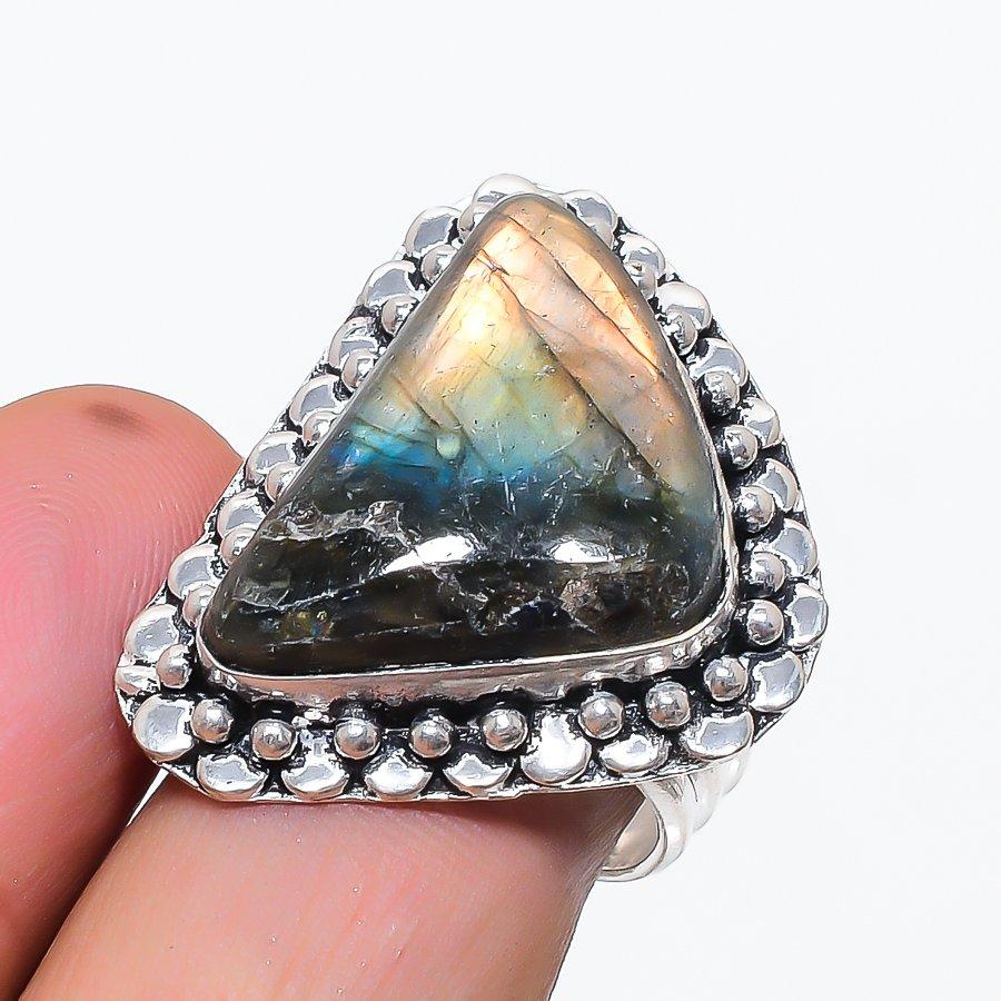 Natural Labradorite Gemstone 925 Sterling Silver Jewelry Ring Size 9 Q8w36