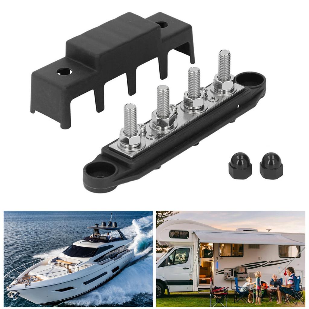 4 Stud M8 Bus Bar Heavy Duty Module Power Distribution Block Busbar Box for RV Yacht 48V 250A