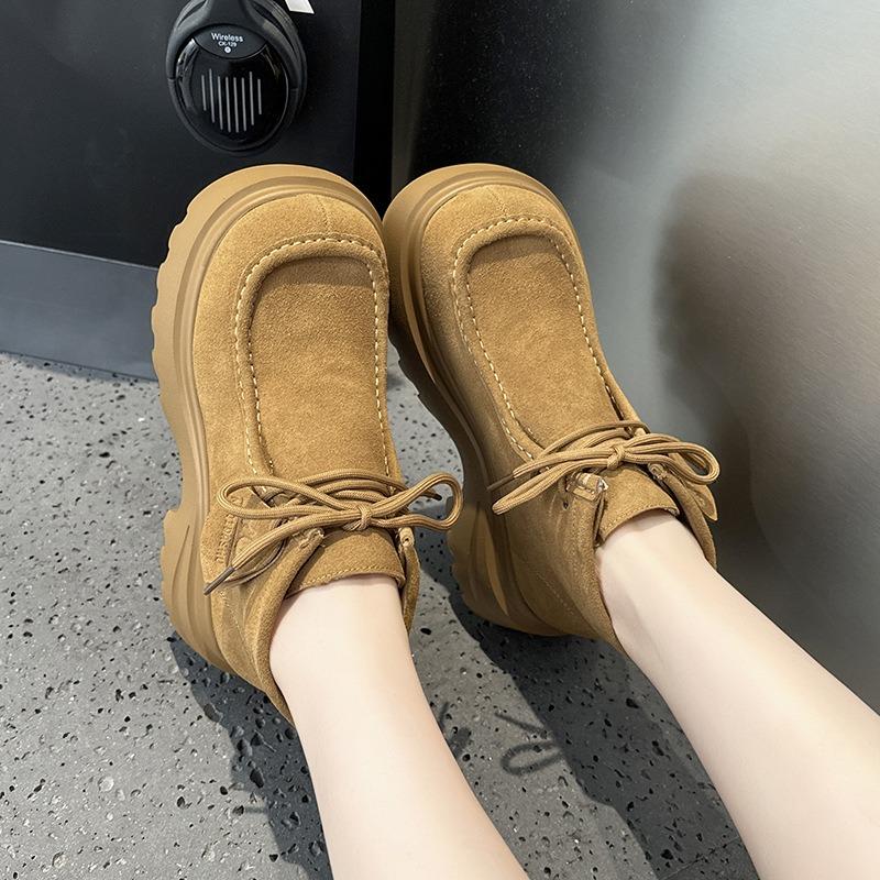 Muffin thick-soled heightening Martin boots women's autumn new leather women's boots retro suede casual short boots