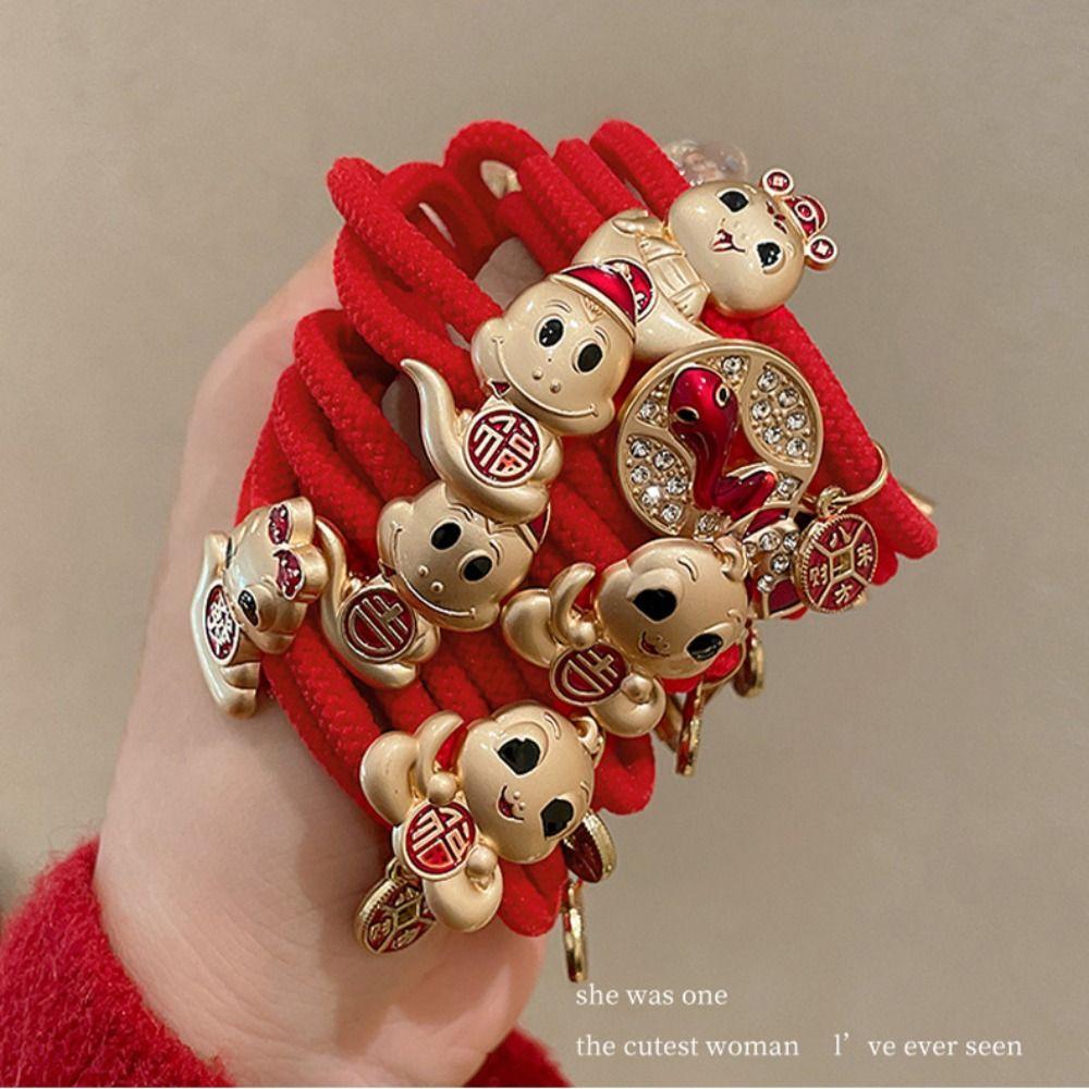 Zinc Zinc Alloy Snake Year Hair Ring Rhinestone Chinese Style Bracelet Fashion New Year Hair Rope Festival