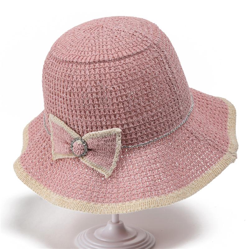 Hollow Bucket Hat Women's New Summer Fashion Simple Bow Sun Hat Foldable Sun Hat