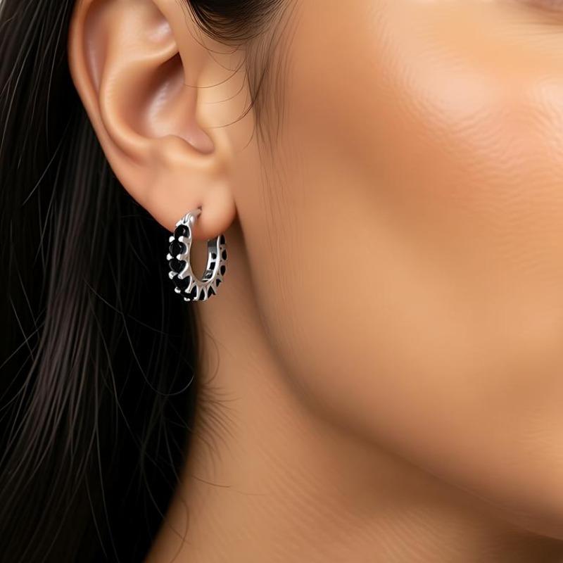Black Awn Black Stone Hoop Earring
