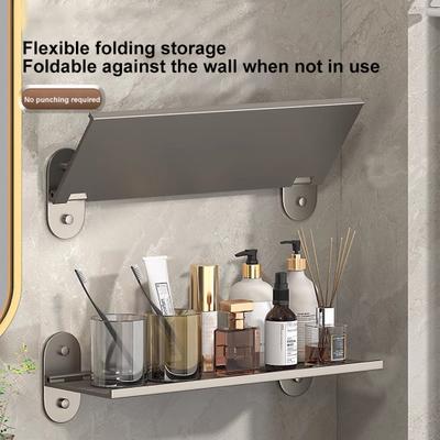 Bathroom Storage Rack Foldable Waterproof Anti-rust Great Load Bearing Anti-slip Punch-free Hotel
