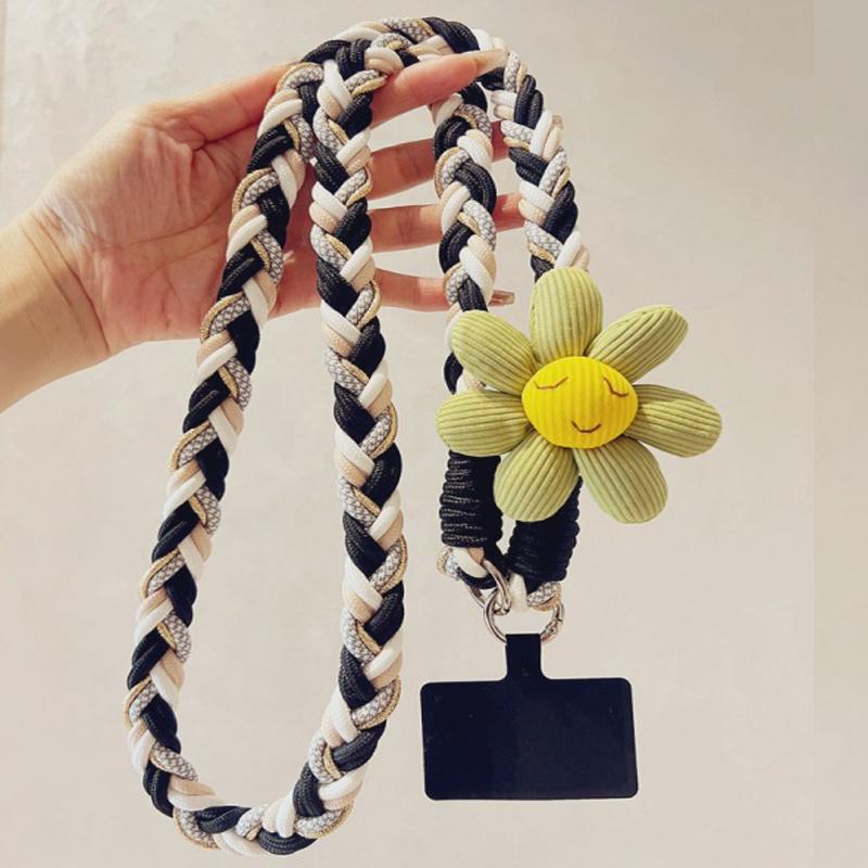 Mobile Phone Lanyard Cross-body Shoulder Strap Female Long Wind Flower Hand-woven Rope Strong and Durable Outdoor Anti-lost Rope