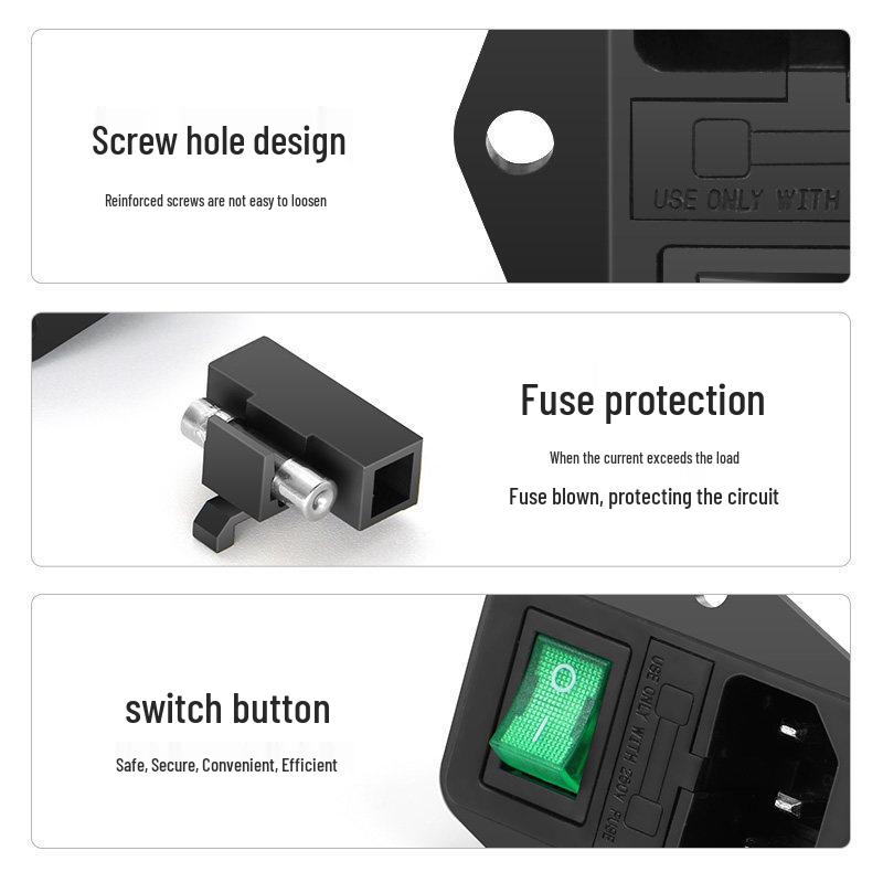 Huijun Electric 3-in-1 Pin-Type Socket with Ear, Nickel-Plated Brass Contacts, 3C Certified, 10A/250V