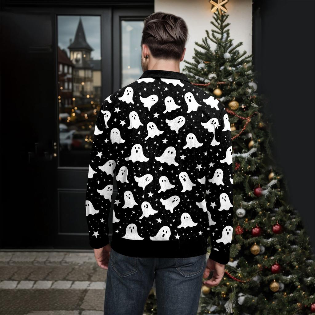 Herren Halloween Bedrucktes Kordhemd mit Knöpfen