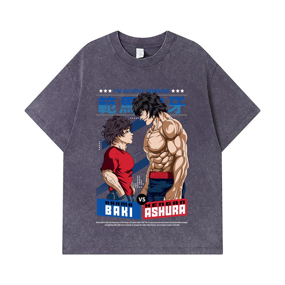 275 GSM Washed T-shirts 100% Cotton Baki V2 Baki Ashura Print Unisex Heavy Cotton T Shirt