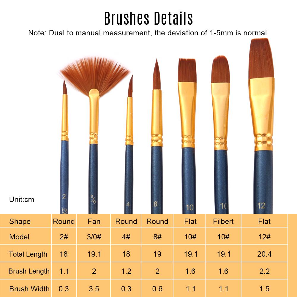 7pcsCelsiusset Art Paint Brushes Set Round & Flat & Filbert & Fan Tips Professional Drawing Paintbrushes Nylon Hair Wooden Handle for Watercolor Acryl