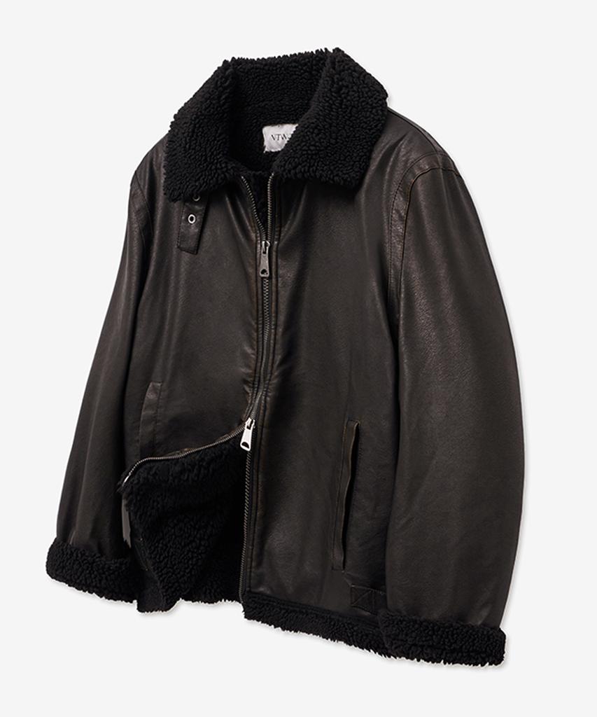 Vtwo 8226 Vintage Coated Leather Wool Shearling Mustang_Black