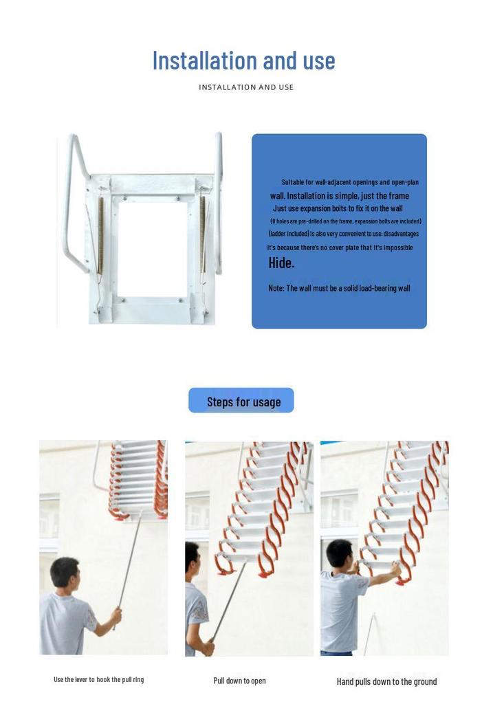 Guan Gu Wall-Mounted Attic Telescopic Ladder: Titanium-Magnesium Aluminum Alloy, Indoor/Outdoor Folding Lifting Ladder.