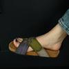 Fashion Vintage Woven Colorblock Open Toe Slippers Outside Platform Round Toe Open Toe Rivet Versatile Beach Slippers