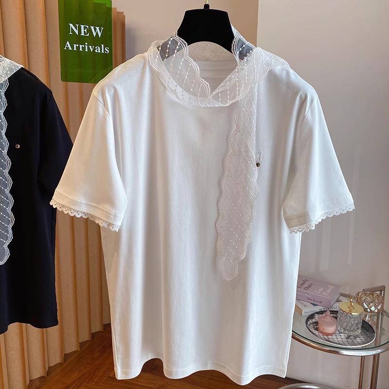 Korean Style Women's Cool Lace Ribbon Short-Sleeve T-Shirt - 2025 Summer Fashion