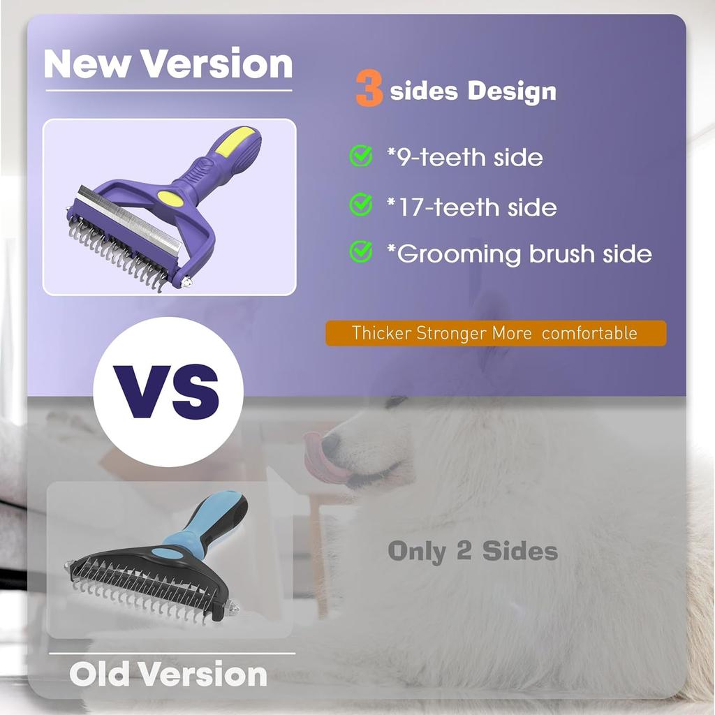3 in 1 Upgraded Grooming Brush for Pets - Undercoat Deshedding Rake for Dogs and Cats with Thick Hair, Pet Grooming Rake Gift