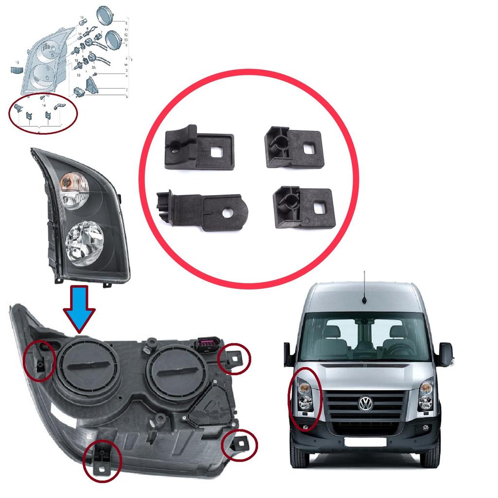 BHL588-2 Right Side Headlight Holder Mount Repair Bracket Tab Set for VW Crafter MK1 2E 2F 2006-2017 2E0998226