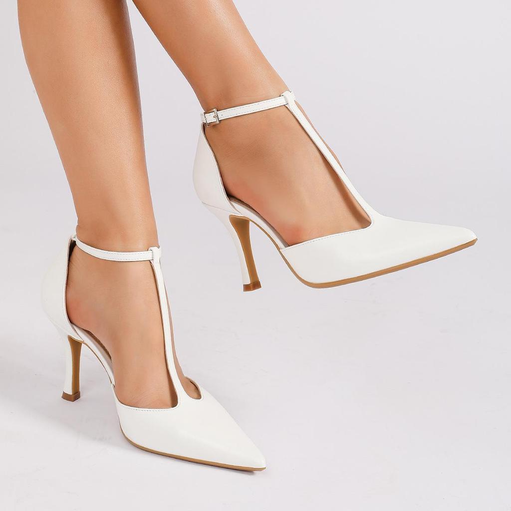 On Feet & In Love: Stylish T-Strap Pointed Toe Stilettos with Comfortable Buckle Closure