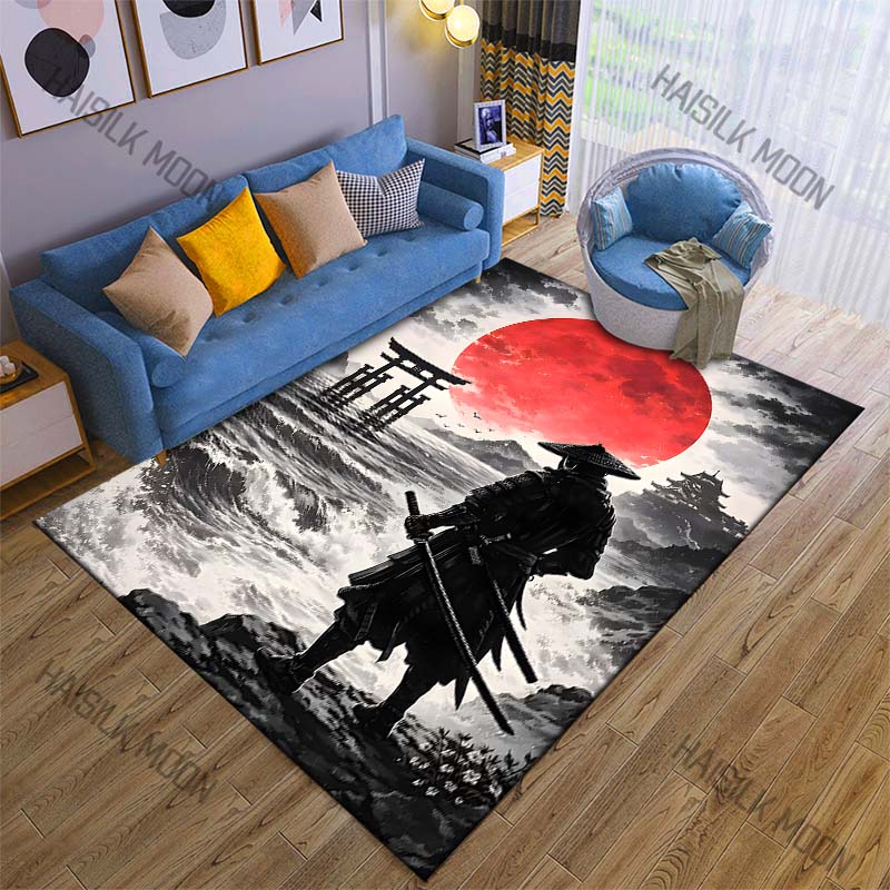 Samurai, Red Sun, Ocean View Print Carpet Rug for Living Room Bedroom Sofa Doormat Home Decor Non-slip Floor Mat