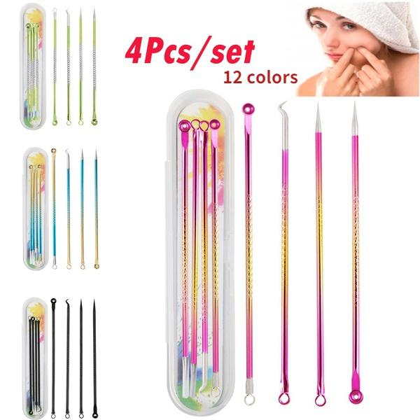 4pcs/set Stainless Steel Blackhead Comedone Acne Corrector Remover Extractor Skin Care Pore Cleaner Needles Remove Tools LM