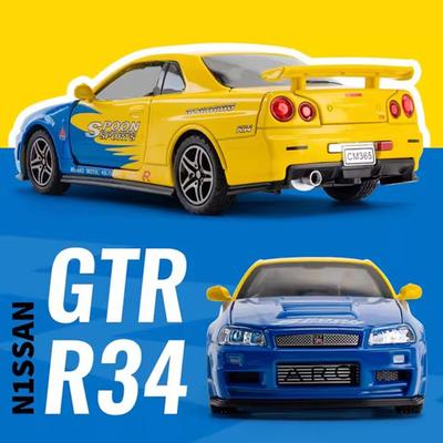 1:32 Gtr R34 R35 Brinquedos Liga Modelo de Carros Diecast Metal Miniatura Veículos 4 Portas Abertas Som Luz Puxar Para Trás Modelos Para Crianças Presente