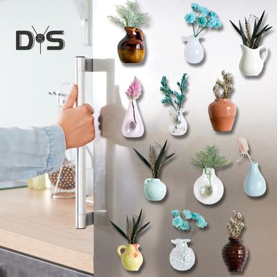 3D-Kühlschrankmagnet mit Blumenvase, für Zuhause, Büro, Küche, Schließfach, Kühlschrank, Mini-Keramikvase, magnetische Dekoration, Ornament