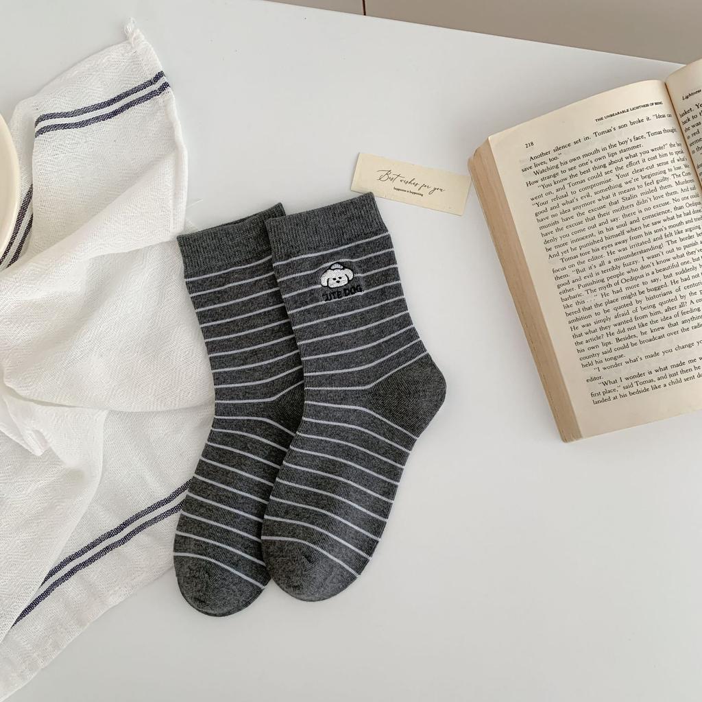 Early Autumn Puppy Socks Style Cute Socks College Style Comfortable Cotton Socks Medium Tube Socks Average Size Sweat Absorption