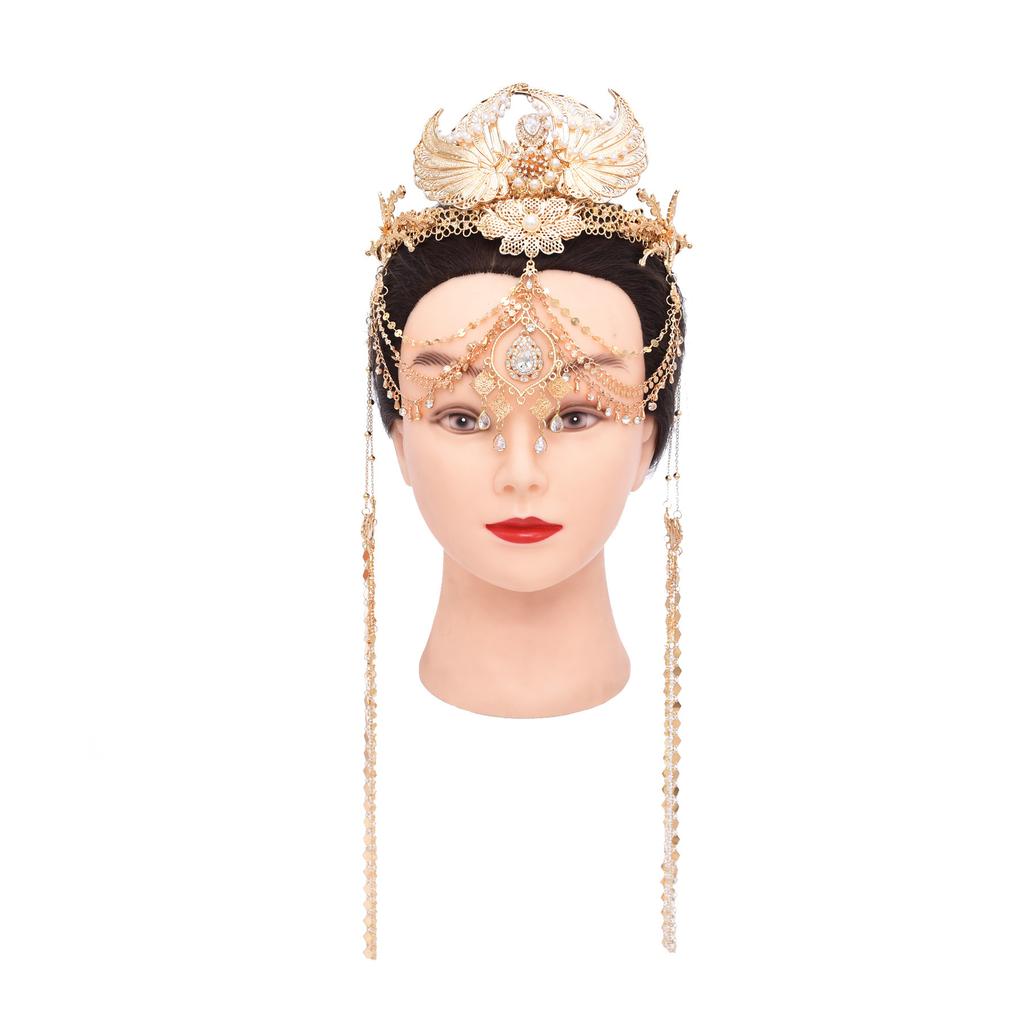 Nuova Tiara Elfica Etnica con Lunghe Frange e Cristalli Completi Accessori per Capelli da Donna Corona Placcata Oro
