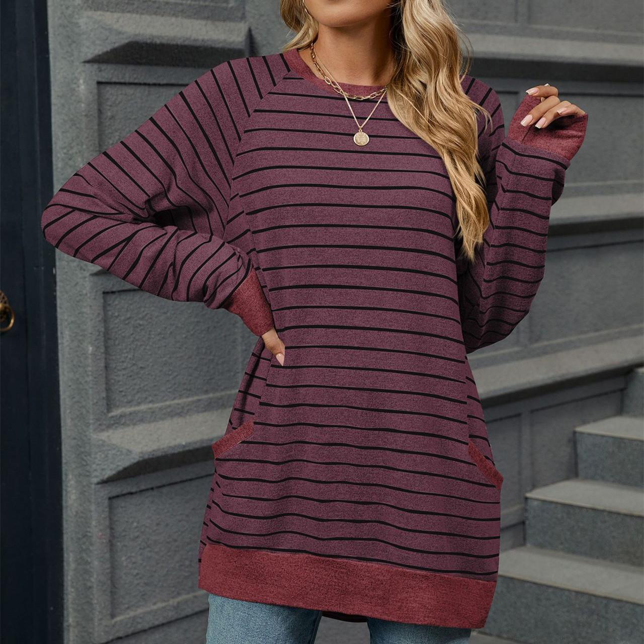 HNXC Женская Мода Повседневные Осенне-Зимние Худи и Толстовки с Принтом в Полоску — фото 7