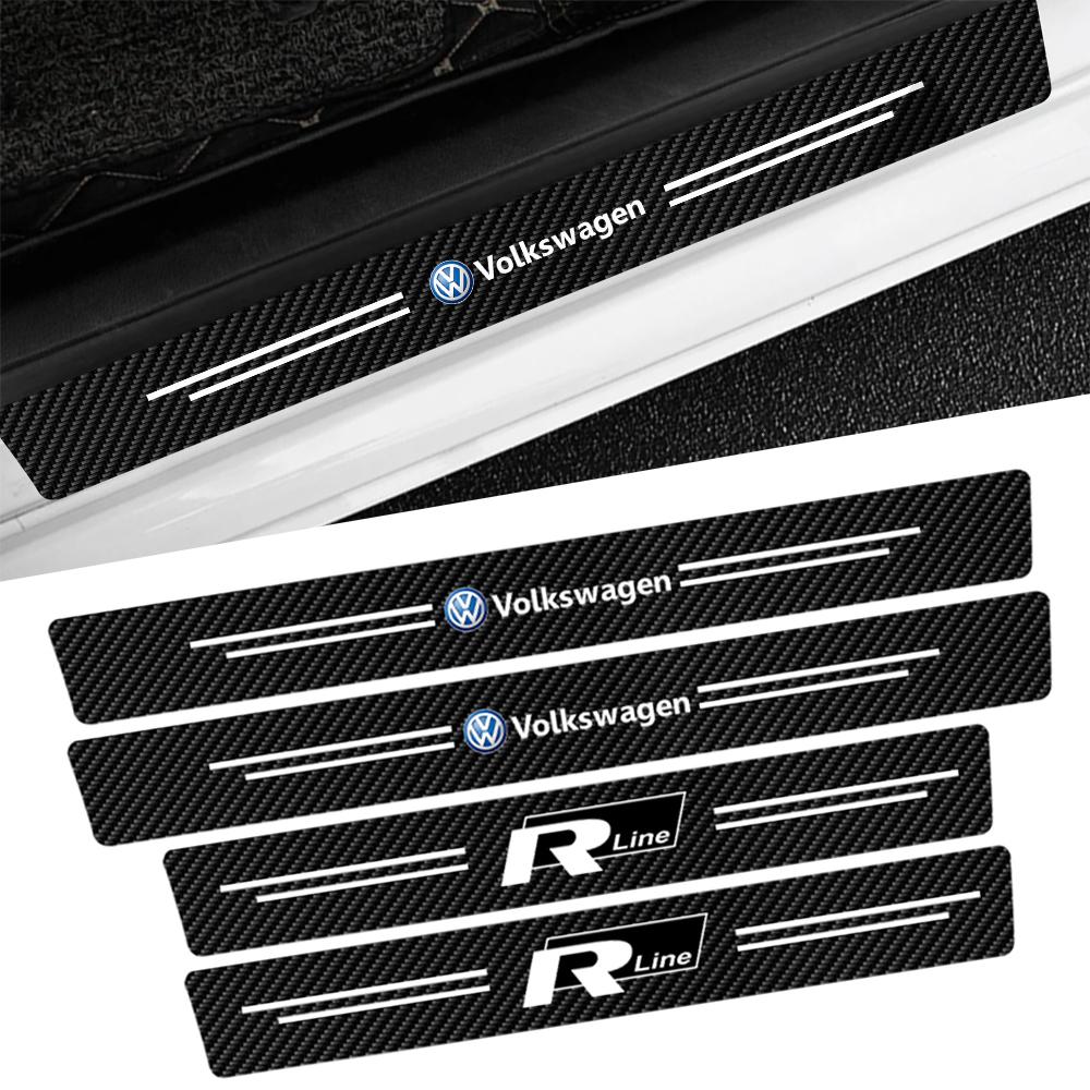 Carbon Fiber Car Door Sill Protector Stickers Accessories For Volkswagen GTI KL43 Golf Polo 6 7 Passat VW CC Tiguan T-ROC Jetta Taigo