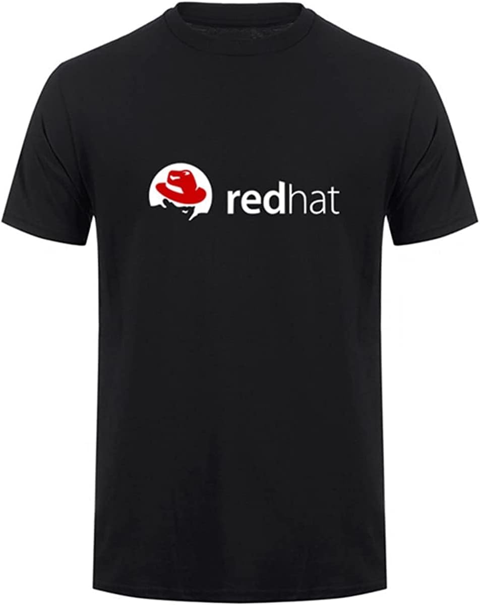 Red Hat Linux T Shirt Men Cotton O-Neck Short Sleeve Software Company T-Shirts Top Black L чёрный