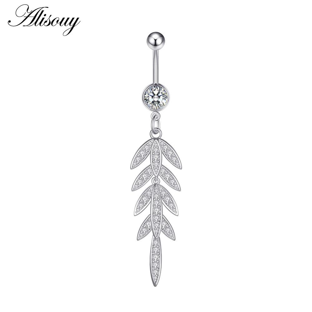 Alisouy 1pc Zircon Sexy Long Belly Ring Star Sun Moon Heart Navel Piercing Surgical Steel Women Belly Button Ring Navel Jewelry
