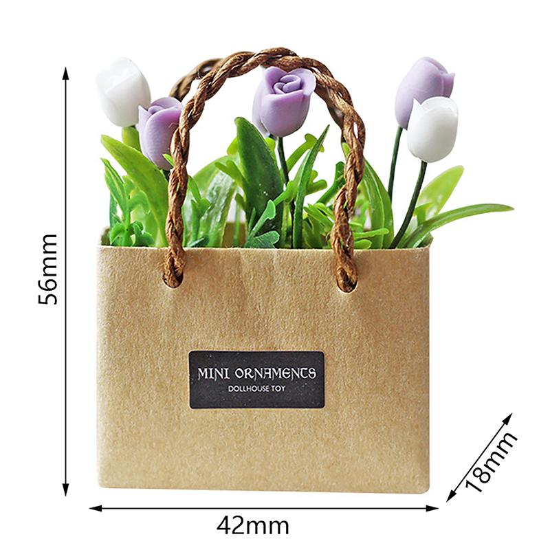 1:12 Dollhouse Miniature Rose Flower Packaging Paper Bag Flower Arrangement Packaging Paper Bag Furniture Decor Toys