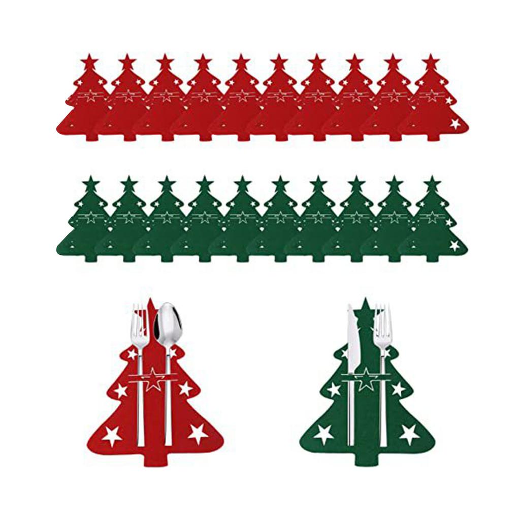 10Pcs/pack Festive Christmas Cutlery Holders Holiday Tableware Pockets Tree Shaped Display Stand for Party Decorations