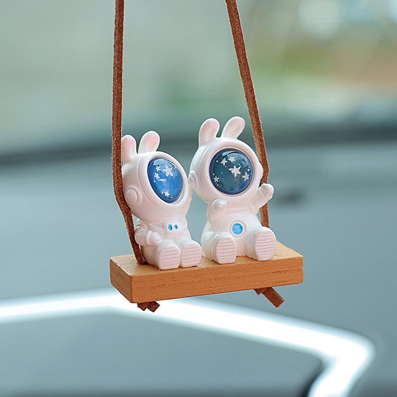 Swing Astronaut Car Pendant Space Rabbit Shape Decorative Tree Pendant With Lanyard Funny Colorful Car Ornaments For Walls Doors