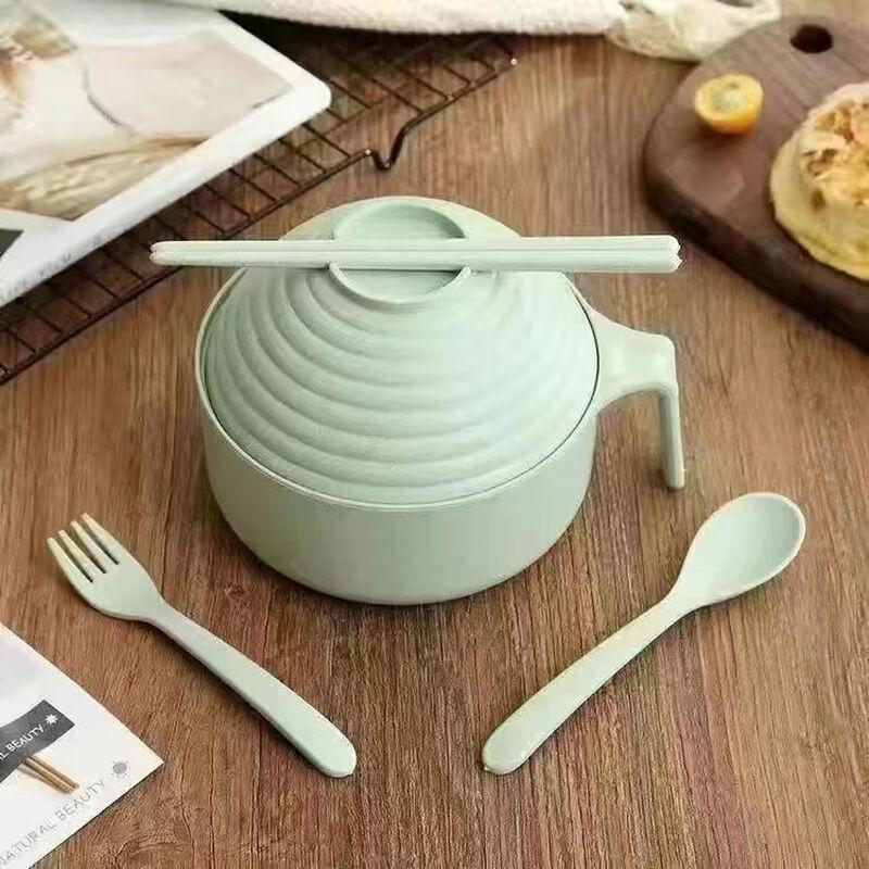 ZISIZ Wheat Straw Instant Noodle Bowl with Lid and Utensils