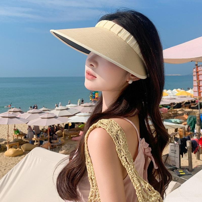 Summer Women Visors Hat Foldable Wide Brim Empty Top Straw Hat Outdoor UV Protection Female Beach Caps adjustable Sun Hats