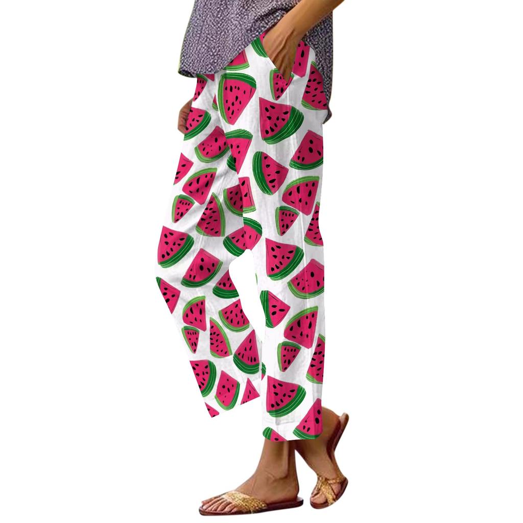 Women’s Casual Drawstring Waist Pants with Pockets Relaxed Fit Printed Trousers Elastic Waistband Comfortable Style