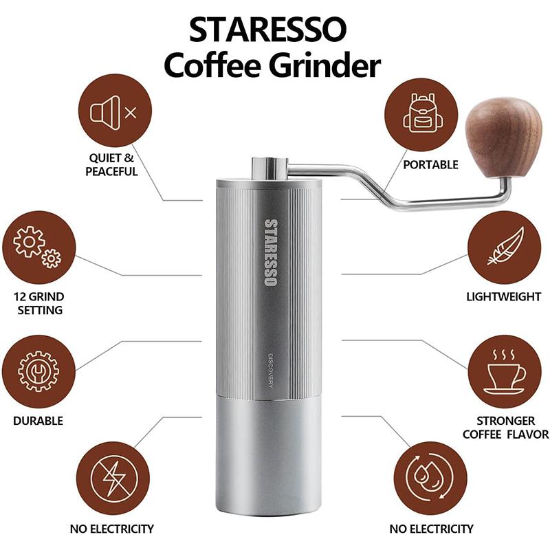 Staresso Manual Coffee Grinder,Stainless Steel Hand Coffee Bean,Maker Grinder for Drip Coffee,Espresso,French Press,Turkish Coffee D6