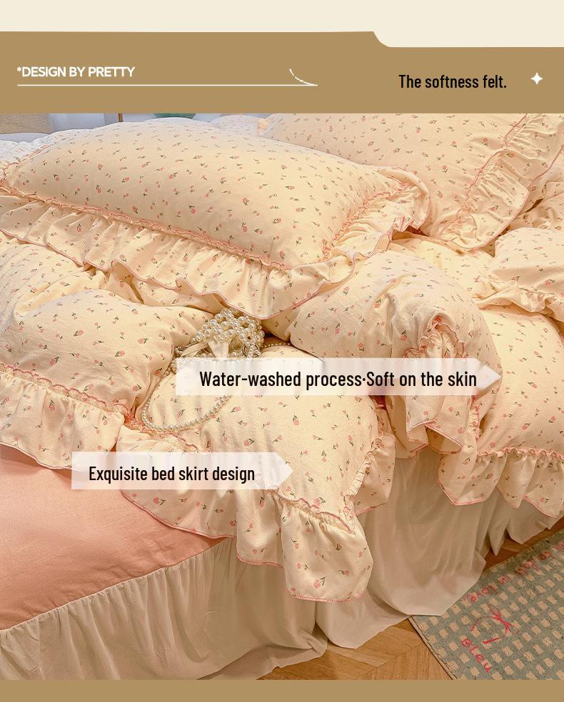 Romantic Lace Floral Cotton Bedding Set - Exquisite French-Korean Style
