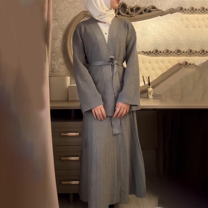 2025 Spring V-neck Cardigan Jacket & Comfortable Midi Skirt Set for Women