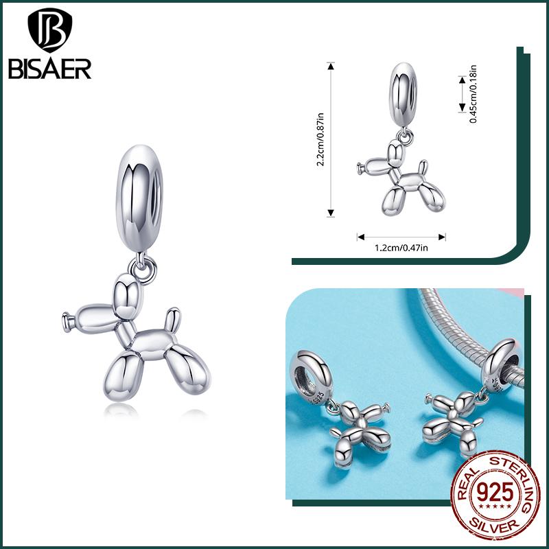 BISAER Plata 925 Encanto Lindo Perro Cuentas Perro Salchicha Mascota Animal Colgante Chapado en Platino Apto Mujeres Pulsera DIY Joyería Fina