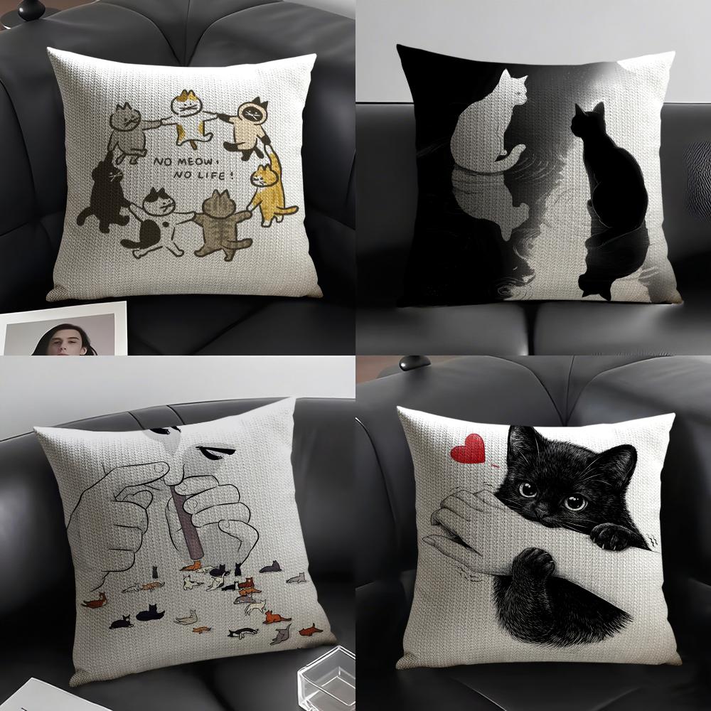 Cute Cartoon Plush Cat Pillow Case Linen Cushion Covers For Decorative Sofa Home Pillows Case Car Chair Pillows Cases