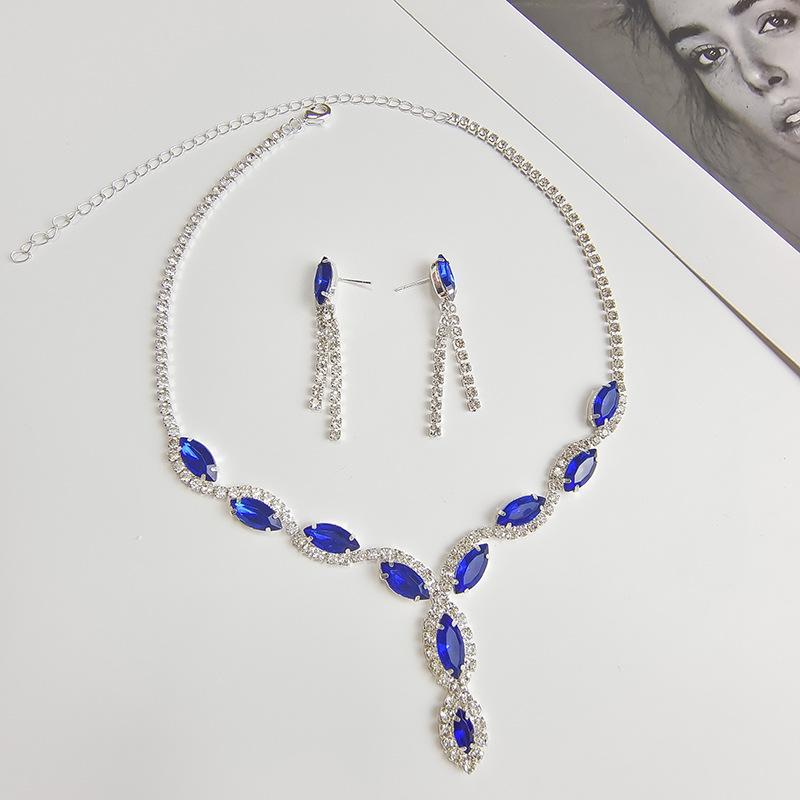 Accessories Fashionable Colored Marquise Zircon Necklace Light Luxury Full Of Diamond Water Drop Tassel Earrings Set For Women