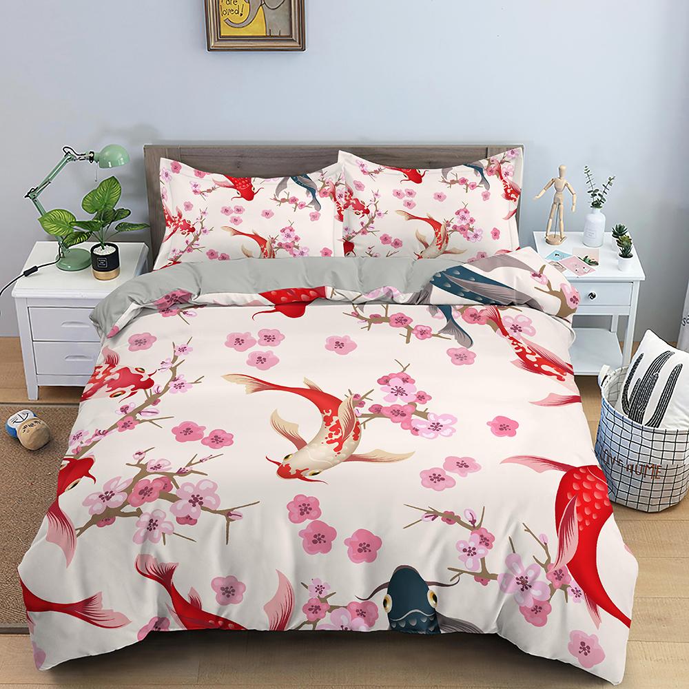 Goldfish Duvet Cover King/Queen Size Golden Red 3D Animal Bedding Set For Kid Teen Adult,Fish Themed Quilt Cover With Pillowcase