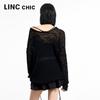 Jinyujie 2025 Spring Women's Sheer Hollow-Out Knit Long Sleeve Top
