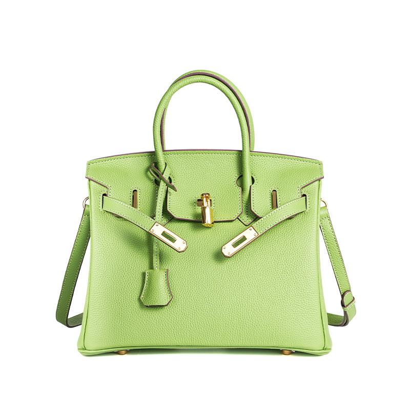 

Сумка из вощеной кожи первого слоя ручной работы Togo Platinum, узор личи, натуральная кожа, женская сумка с замком, сумка высокого класса