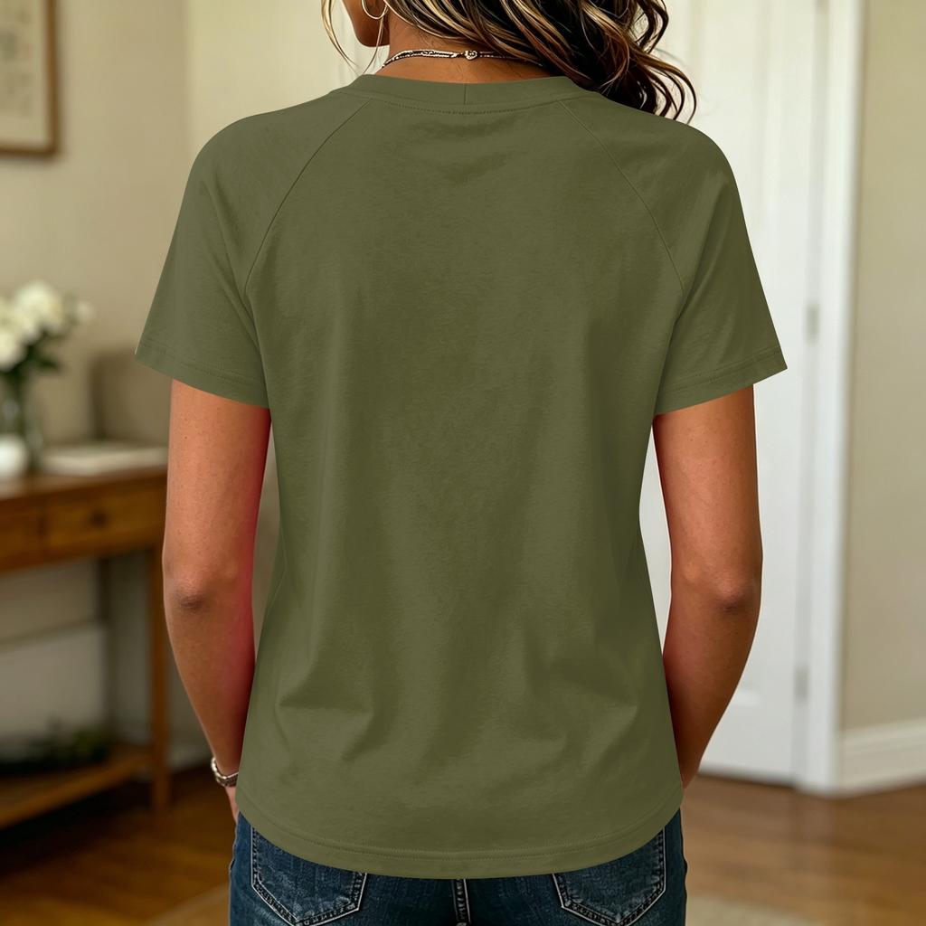 Women's Fashion Raglan Sleeve Solid Crew Neck Casual Short Sleeve Top Lightweight Comfortable Fit Soft Fabric