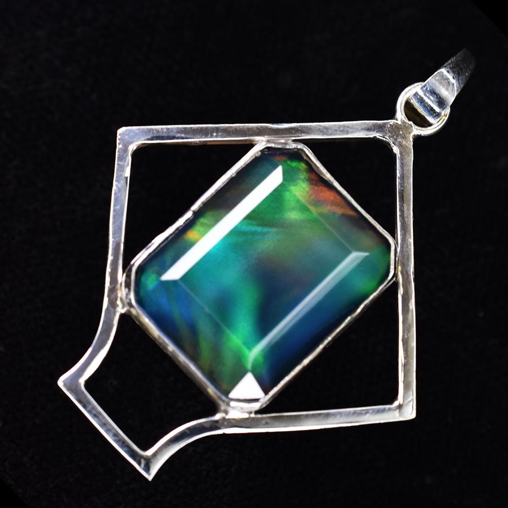 Natural Emerald Pendant Ammolite 32ct 925 Sterling Silver Gems Jewelry Gemstone Jewelry Gift