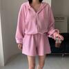 New Arrivals Open Run Women Loose Fit Hooded Zip Up Big Pocket Waffle Fall Outer